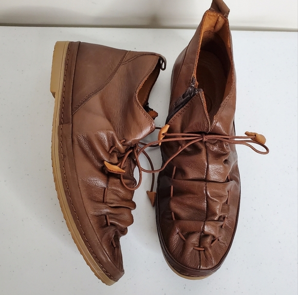 Lemon n’ Lime Leather Ankle Boot Size 41 Brown Lace-up Scrunch Comfort Bootie - Picture 1 of 16